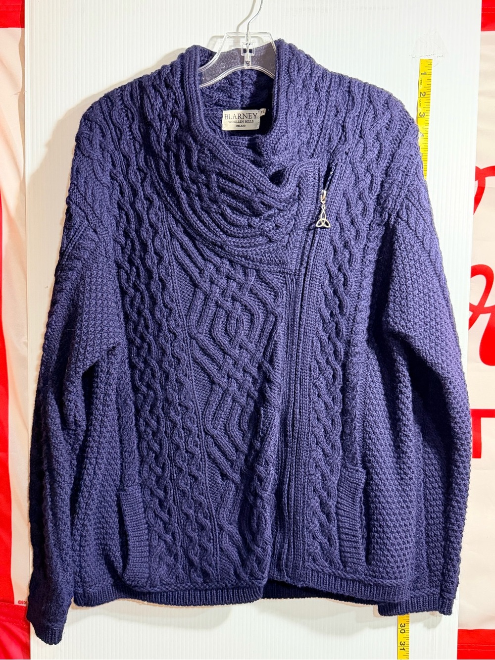 Blarney Cable Knit Asymmetrical Zip Cardigan - Deep Blue